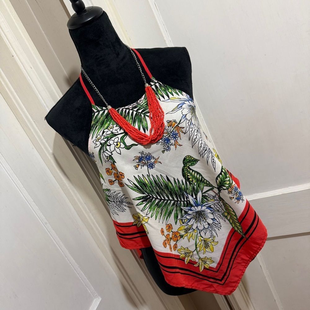 Adorable Twine & String Tropical Halter Top with Red Accents